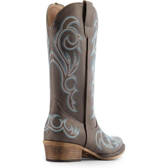 Dream Pairs Women's Brown Mid Calf Cowgirl Boots Square Toe Chunky Heel Shoes - Picture 4 of 8